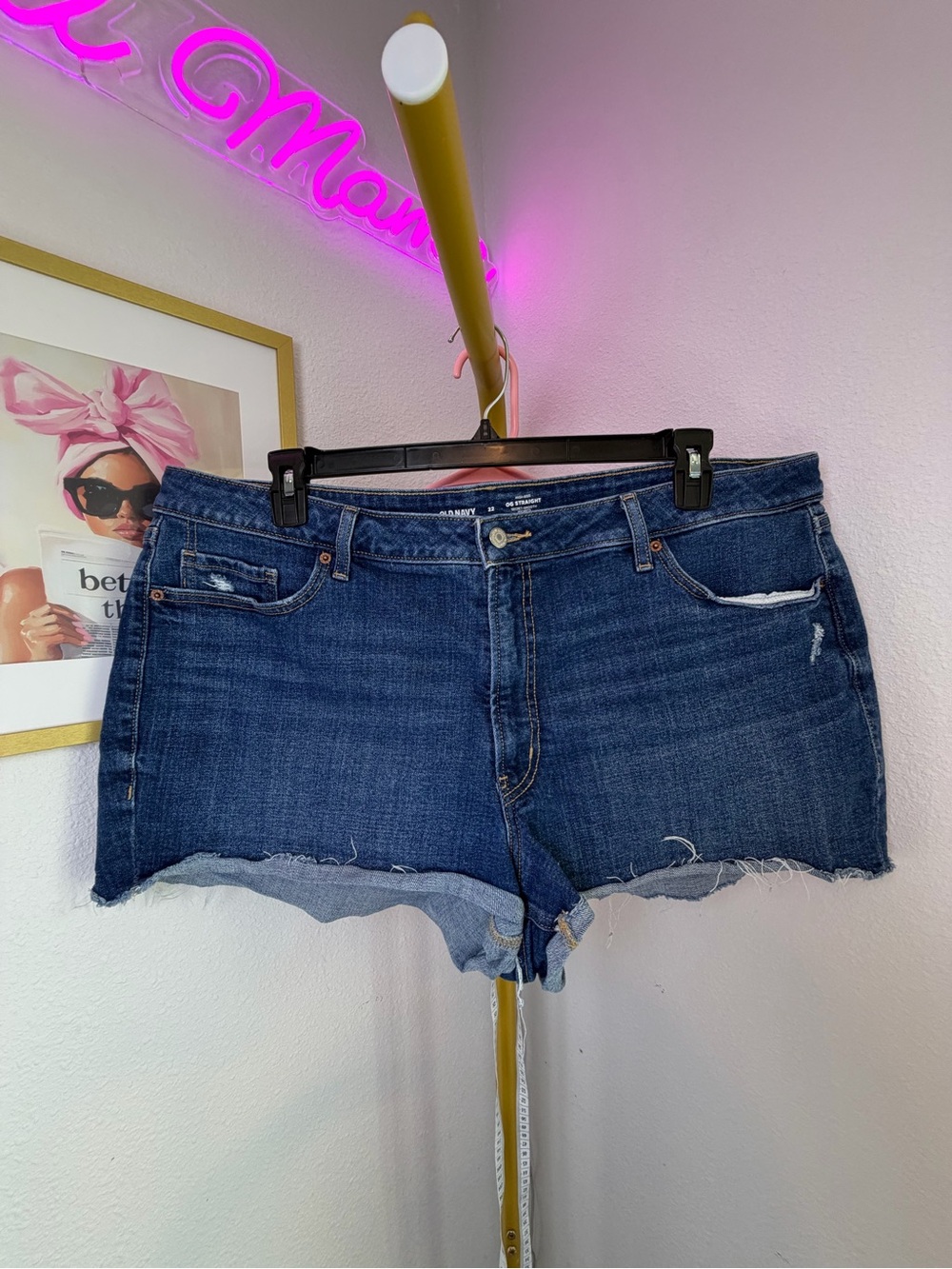 Old Navy High-Rise OG Straight Dark Blue Denim Cutoff Shorts Secret Smooth